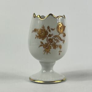 Limoges France Porcelain Pedestal Vase Scalloped Rim Gold Floral Trim